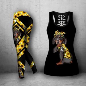 Sunflower Dachshund Combo Leggings And Hollow Tank Top – Workout Sets For Women – Gift For Dog Lovers