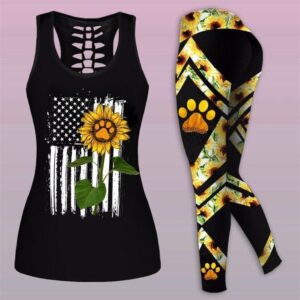 Sunflower Dog Mom Tank Top And Combo Leggings And Hollow Tank Top – Workout Sets For Women – Gift For Dog Lovers