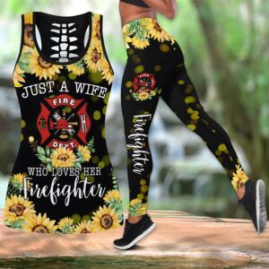 Sunflower Firefighter Wife Combo Leggings And Hollow Tank Top – Workout Sets For Women – Gift For Dog Lovers
