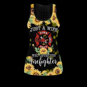 Sunflower Firefighter Wife Combo Leggings And Hollow Tank Top Workout Sets For Women Gift For Dog Lovers 3 g023da