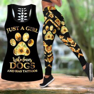 Sunflower Just A Girl Who Loves Dogs And Has Tattoos Combo Leggings And Hollow Tank Top – Workout Sets For Women – Gift For Dog Lovers