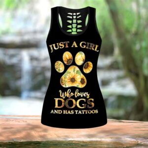 Sunflower Just A Girl Who Loves Dogs And Has Tattoos Combo Leggings And Hollow Tank Top Workout Sets For Women Gift For Dog Lovers 2 dwvaqm