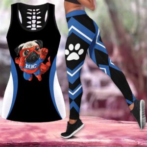 Super Pug Dog Funny Combo Leggings And Hollow Tank Top – Workout Sets For Women – Gift For Dog Lovers