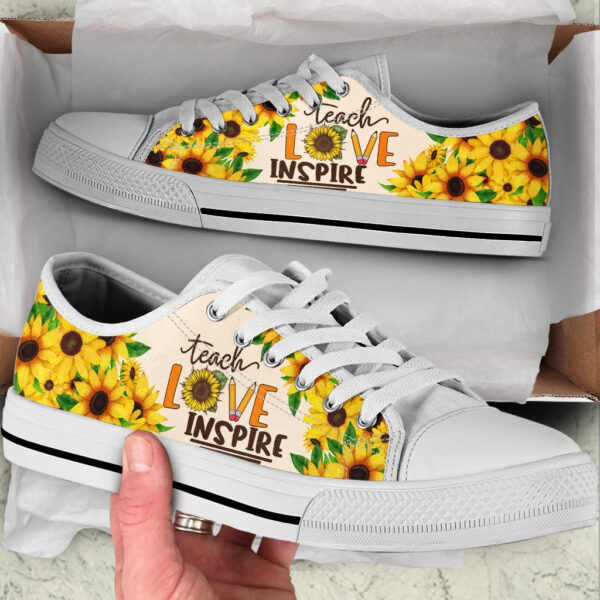Teach Love Inspire Sunflower Low Top Shoes – Best Gift For Teacher, School Shoes – Best Shoes For Him Or Her