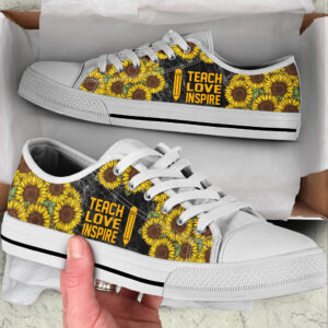 Teach Love Inspire Sunflower Vintage Low Top Shoes Best Gift For Teacher School Shoes Best Shoes For Him Or Her 1
