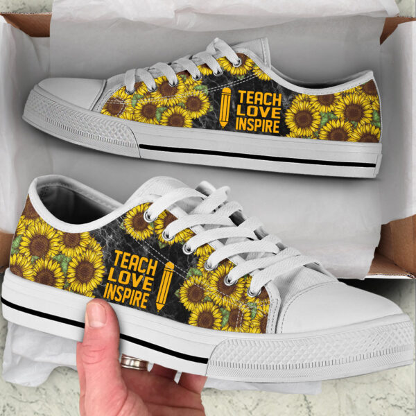 Teach Love Inspire Sunflower Vintage Low Top Shoes – Best Gift For Teacher, School Shoes – Best Shoes For Him Or Her