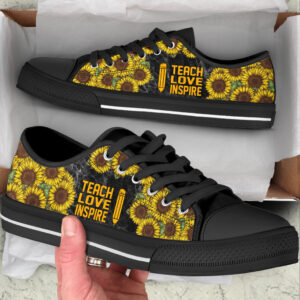 Teach Love Inspire Sunflower Vintage Low Top Shoes Best Gift For Teacher School Shoes Best Shoes For Him Or Her 2
