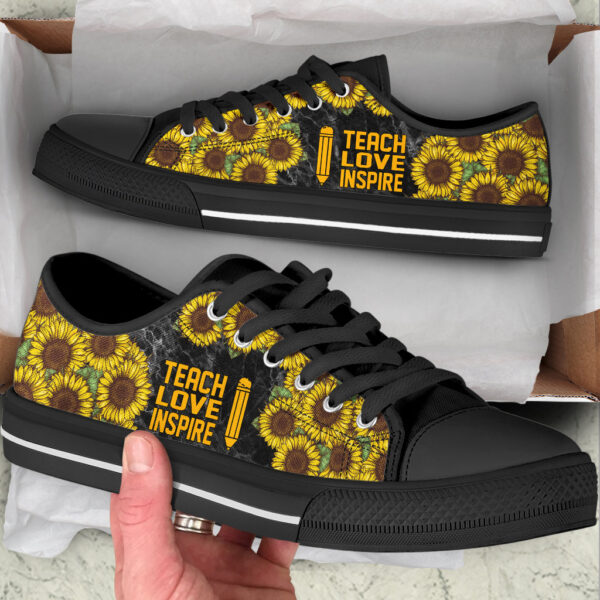 Teach Love Inspire Sunflower Vintage Low Top Shoes – Best Gift For Teacher, School Shoes – Best Shoes For Him Or Her