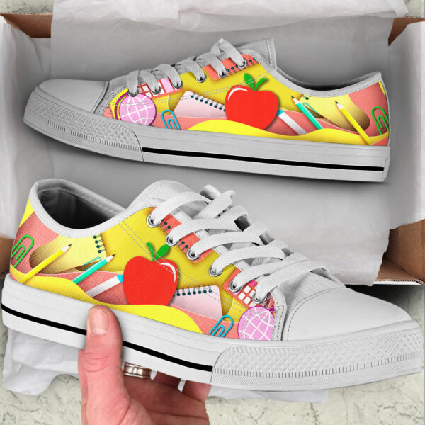 Teacher Apple Art Paper Cut Out Low Top Shoes – Best Gift For Teacher, School Shoes – Best Shoes For Him Or Her
