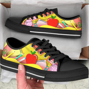 Teacher Apple Art Paper Cut Out Low Top Shoes Best Gift For Teacher School Shoes Best Shoes For Him Or Her 2