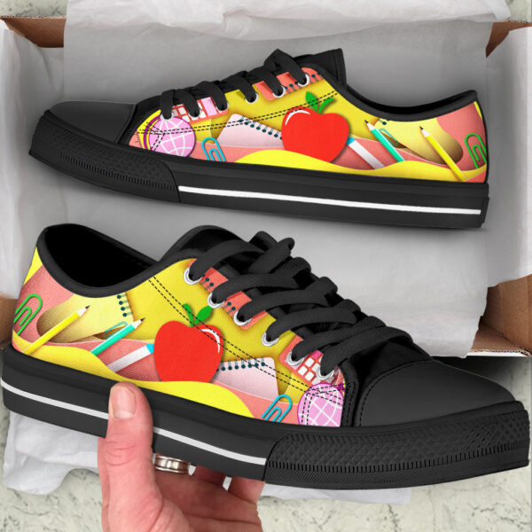 Teacher Apple Art Paper Cut Out Low Top Shoes – Best Gift For Teacher, School Shoes – Best Shoes For Him Or Her