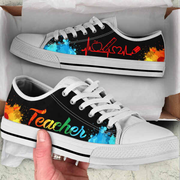 Teacher Art Heartbeat Low Top Shoes – Best Gift For Teacher, School Shoes – Best Shoes For Him Or Her