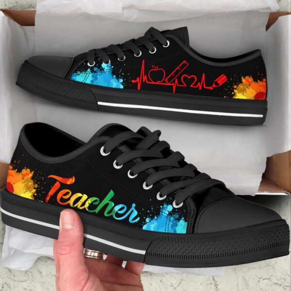 Teacher Art Heartbeat Low Top Shoes – Best Gift For Teacher, School Shoes – Best Shoes For Him Or Her