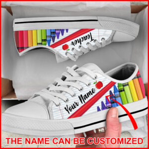 Teacher Crayon Color Paper Personalized Custom Low Top Shoes Personalized Custom Best Gift For Teacher School Shoes Malalan 1