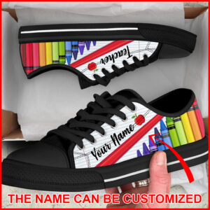 Teacher Crayon Color Paper Personalized Custom Low Top Shoes Personalized Custom Best Gift For Teacher School Shoes Malalan 2