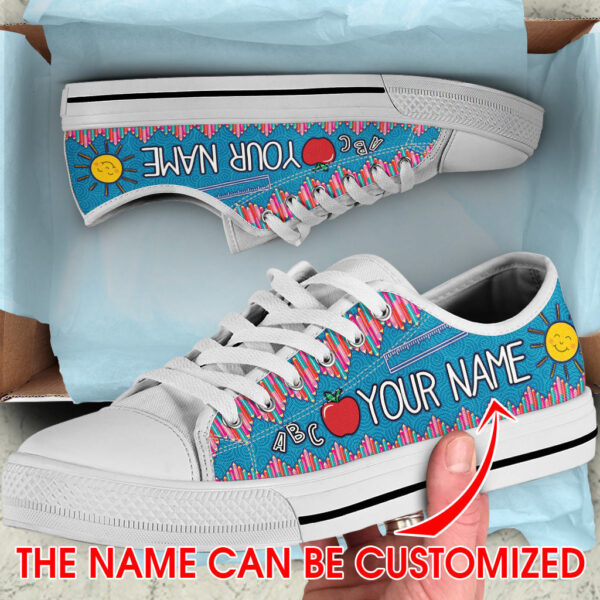 Teacher Custom Name Crayon Zig Zag Low Top Shoes – Personalized Custom – Best Gift For Teacher, School Shoes