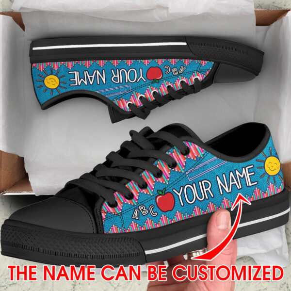 Teacher Custom Name Crayon Zig Zag Low Top Shoes – Personalized Custom – Best Gift For Teacher, School Shoes