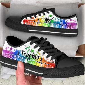 Teacher Shoes Drip Watercolor Heartbeat Low Top Shoes Best Gift For Teacher School Shoes Sneaker For Walking 2