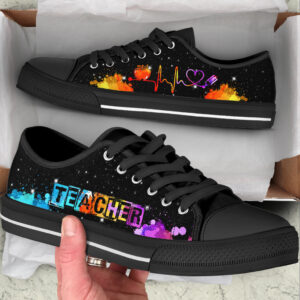 Teacher Watercolor Heartbeat Low Top Shoes Best Gift For Teacher School Shoes Best Shoes For Him Or Her 2
