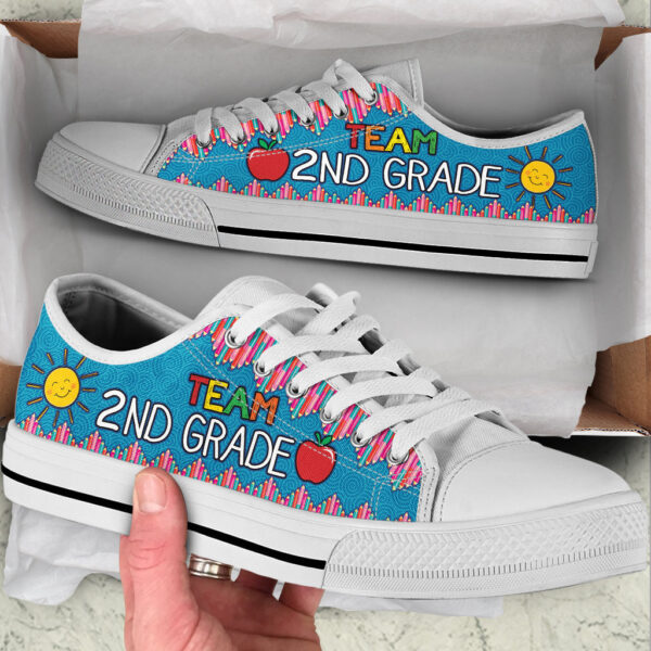 Team 2nd Grade Crayon Zig Zag Low Top Shoes – Best Gift For Teacher, School Shoes – Best Shoes For Him Or Her