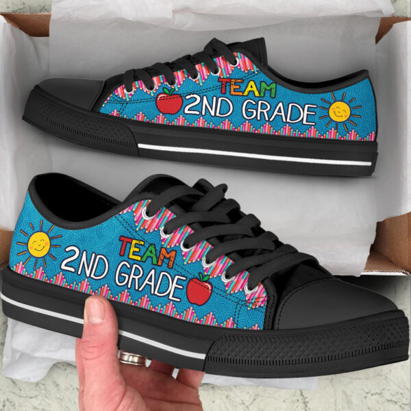 Team 2nd Grade Crayon Zig Zag Low Top Shoes – Best Gift For Teacher, School Shoes – Best Shoes For Him Or Her