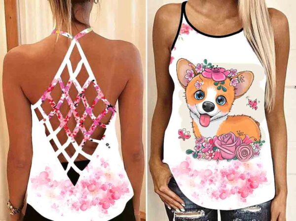 The Girl Who Loves Puppy Criss Cross Open Back Tank Top – Workout Shirts – Gift For Dog Lovers