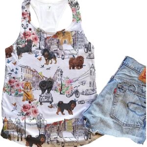 Tibetan Mastiff Dog Floral City Tank Top – Summer Casual Tank Tops For Women – Gift For Young Adults