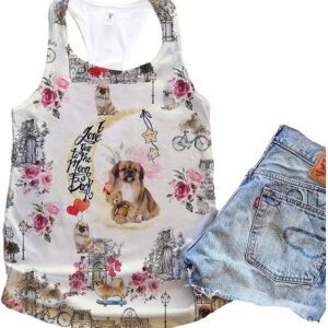 Tibetan Spaniel Dog City Mix Moon Tank Top – Summer Casual Tank Tops For Women – Gift For Young Adults