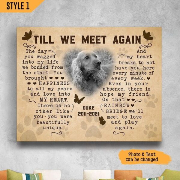 Till We Meet Again Dog Horizontal Canvas Poster  – Art On Canvas –  Framed Print Butterfly Shape Personalized