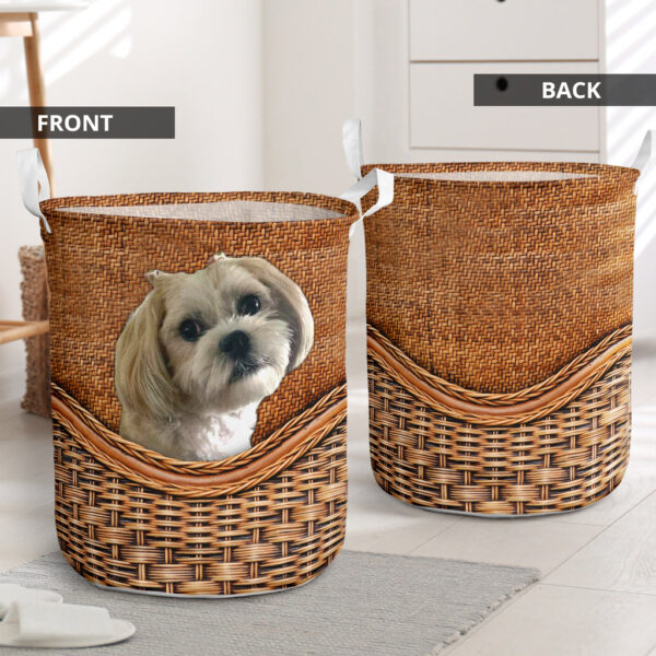 Tina Dog Rattan Texture Laundry Basket – Laundry Hamper – Dog Lovers Gifts for Him or Her – Storage Basket