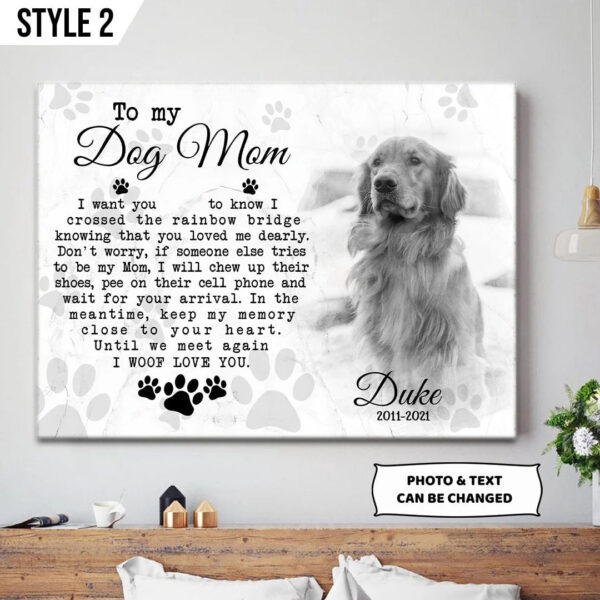 To My Dog Mom I Woof Love You Dog Horizontal Personalized Canvas – Wall Art Canvas – Dog Memorial Gift