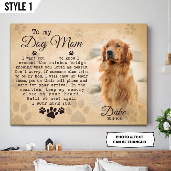 To My Dog Mom I Woof Love You Dog Horizontal Canvas – Personalized Wall Art Canvas – Gift For Dog Lovers