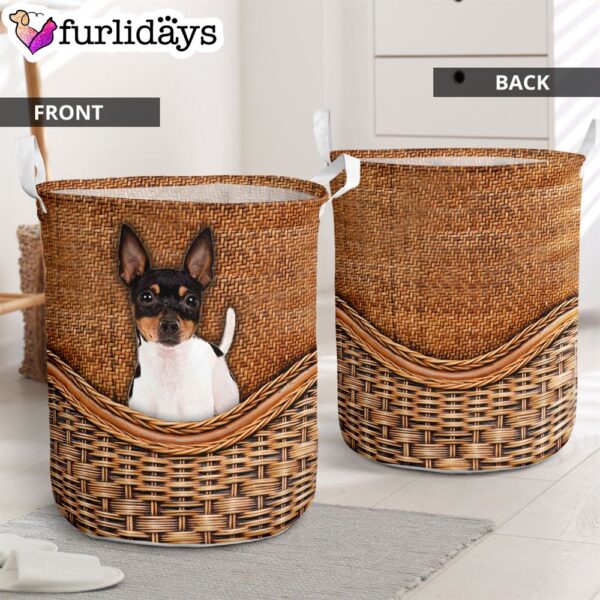 Toy Fox Terrier Rattan Texture Laundry Basket – Laundry Hamper – Dog Lovers Gifts for Him or Her