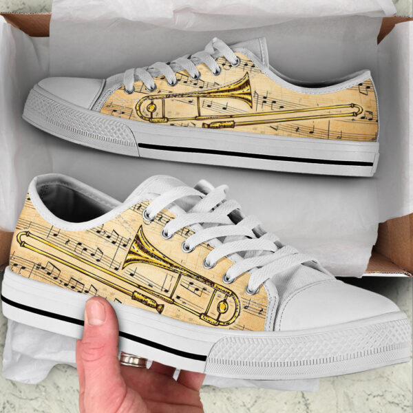 Trombone Old Paper Music Low Top Music Shoes – Fashionable Low Top Casual Shoes Gift For Adults