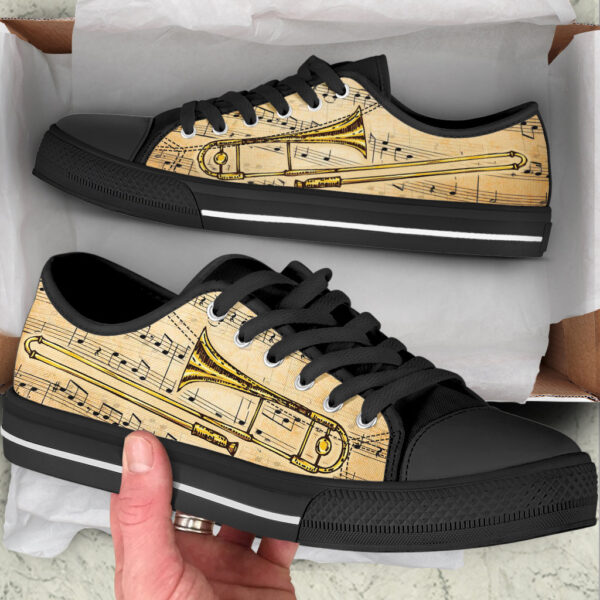 Trombone Old Paper Music Low Top Music Shoes – Fashionable Low Top Casual Shoes Gift For Adults