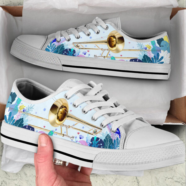 Trombone Tropical Background Low Top Music Shoes – Fashionable Low Top Casual Shoes Gift For Adults