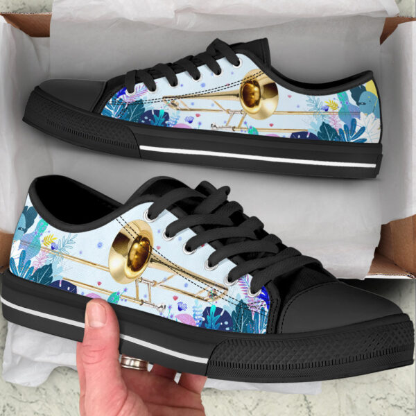 Trombone Tropical Background Low Top Music Shoes – Fashionable Low Top Casual Shoes Gift For Adults