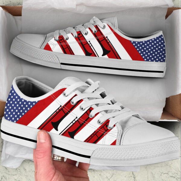 Trombone Usa Flag Low Top Music Shoes – Fashionable Low Top Casual Shoes Gift For Adults – Sneaker For Walking