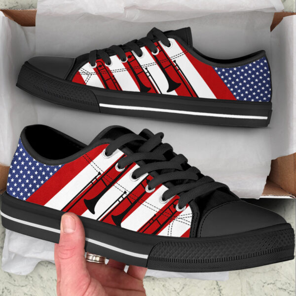 Trombone Usa Flag Low Top Music Shoes – Fashionable Low Top Casual Shoes Gift For Adults – Sneaker For Walking