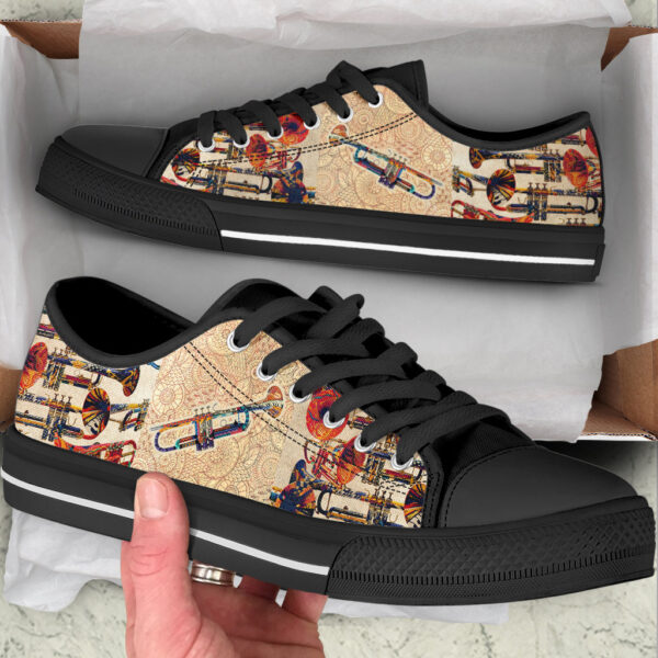 Trumpet Hand Painting Low Top Music Shoes – Fashionable Low Top Casual Shoes Gift For Adults