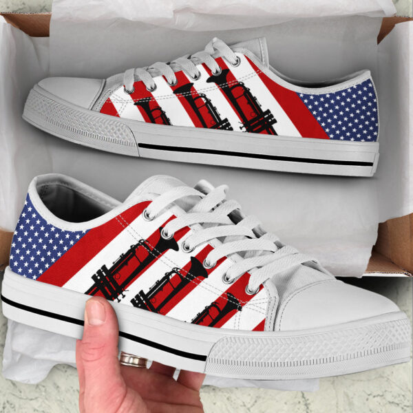 Trumpet Usa Flag Low Top Music Shoes – Fashionable Low Top Casual Shoes Gift For Adults – Sneaker For Walking