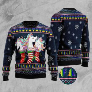 Unicorn Socks Xmas Ugly Christmas Sweater Funny Family Sweater Gifts Unisex Crewneck Sweater 3