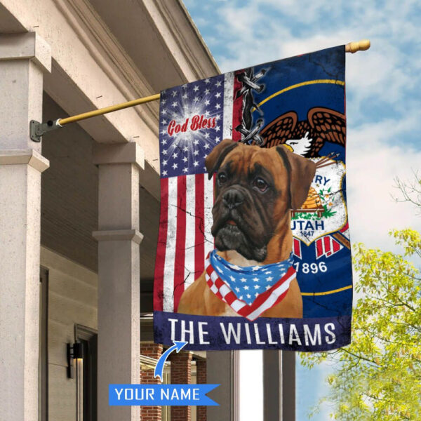 Utah Boxer Dog God Bless Personalized House Flag – Garden Dog Flag – Personalized Dog Garden Flags