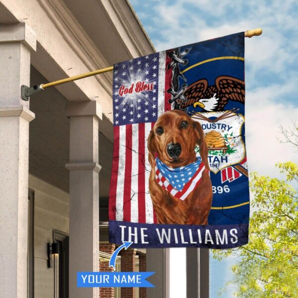 Utah Dachshund God Bless Personalized House Flag – Garden Dog Flag – Personalized Dog Garden Flags