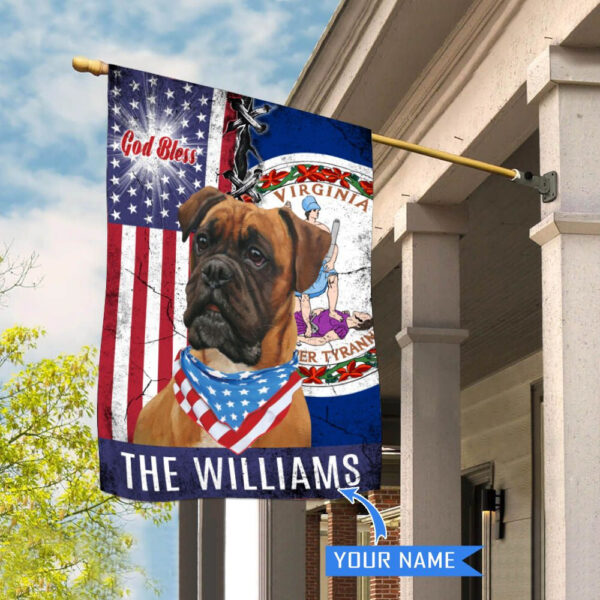 Virginia Boxer Dog God Bless Personalized House Flag – Garden Dog Flag – Personalized Dog Garden Flags