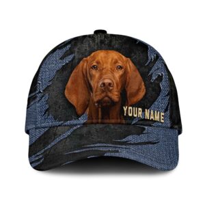 Vizsla Jean Background Custom Name & Photo Dog Cap – Classic Baseball Cap All Over Print – Gift For Dog Lovers