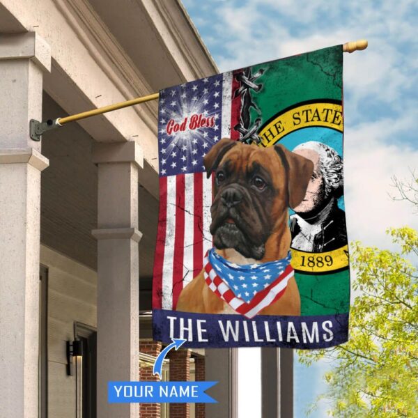 Washington Boxer Dog God Bless Personalized House Flag – Garden Dog Flag – Personalized Dog Garden Flags