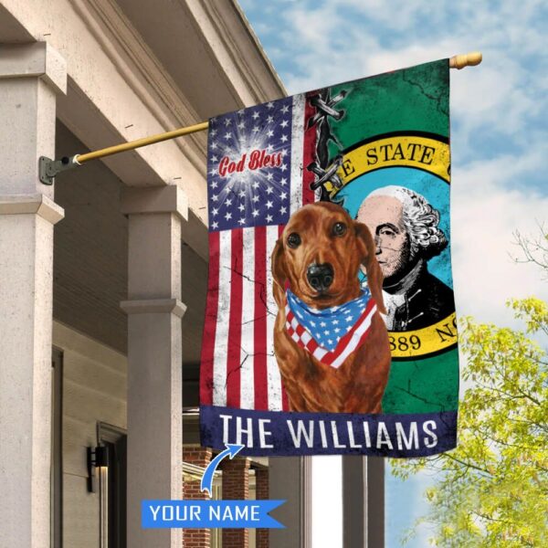 Washington Dachshund God Bless Personalized House Flag – Garden Dog Flag – Personalized Dog Garden Flags