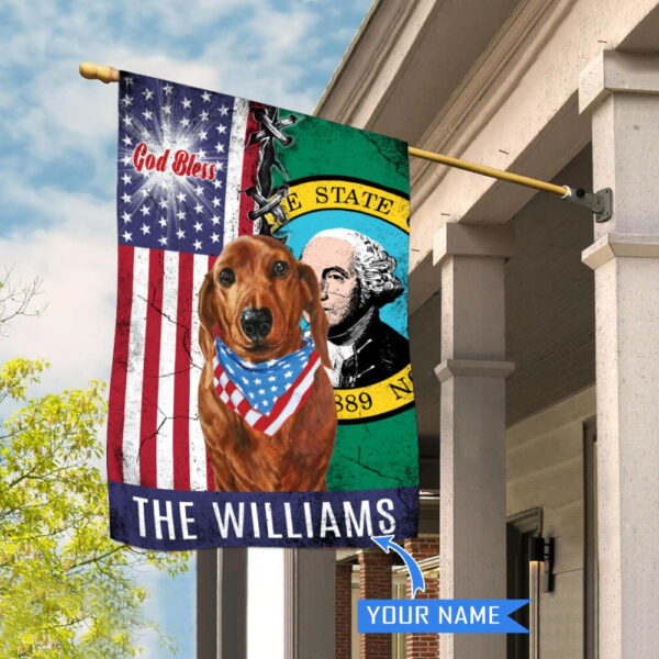 Washington Dachshund God Bless Personalized House Flag – Garden Dog Flag – Personalized Dog Garden Flags