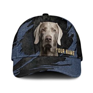 Weimaraner Jean Background Custom Name Cap Classic Baseball Cap All Over Print Gift For Dog Lovers 1 eshlcz